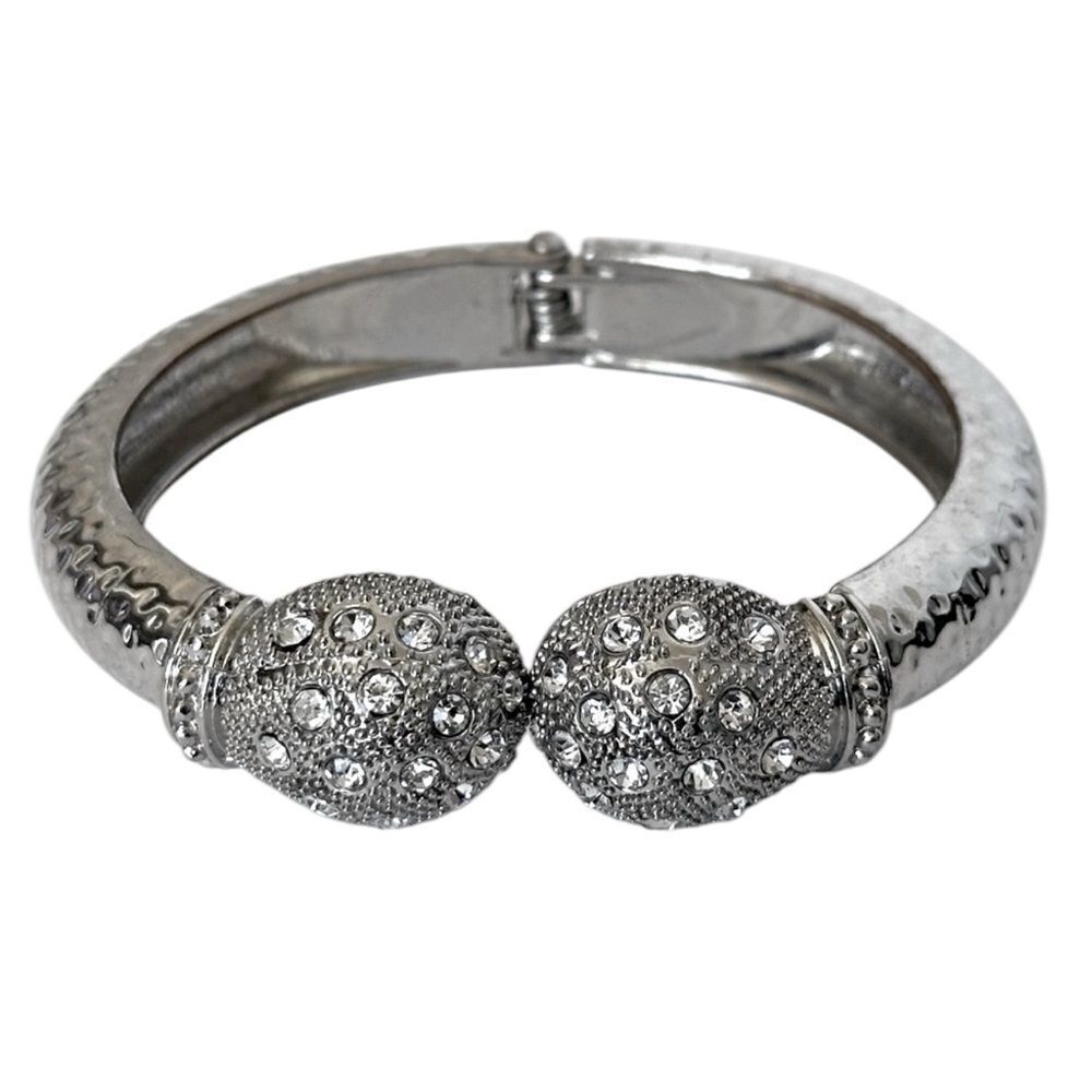 Silver Toned Rhinestone Hinged Cuff Bracelet
